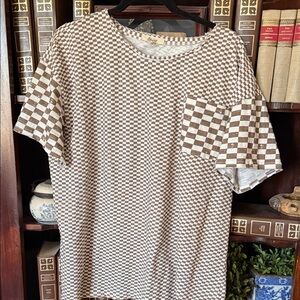 Blue. Velvet Brown Checkered Short Sleeve Tee mp looka like